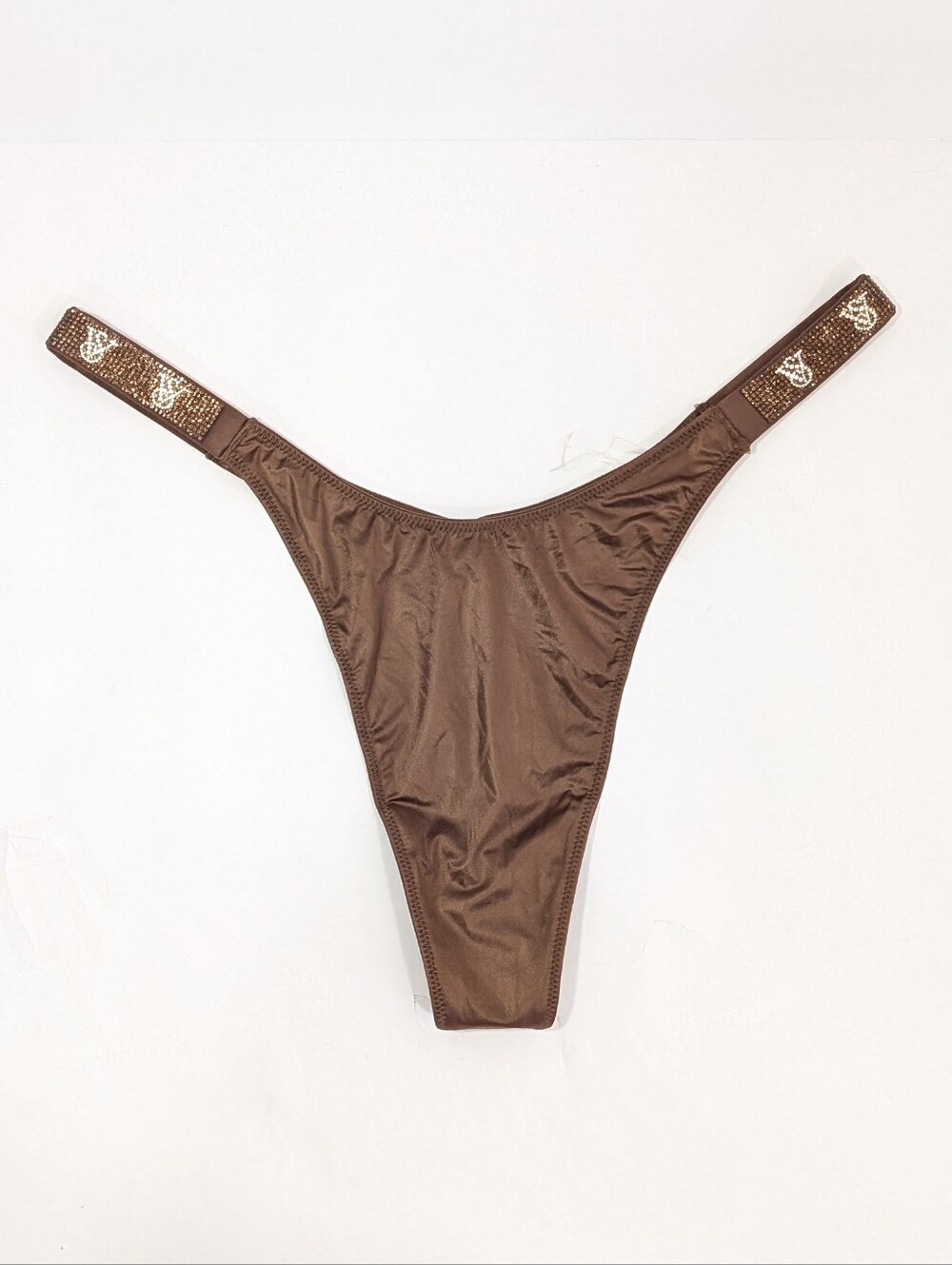 Victoria's Secret Very Sexy Shine Strap Thong XL Women silky Panty mousse brown